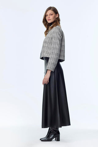 Tweed Desenli Deri Detaylı Ikili Ekru/siyah Takım 1658