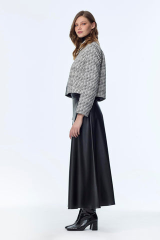 Tweed Desenli Deri Detaylı Ikili