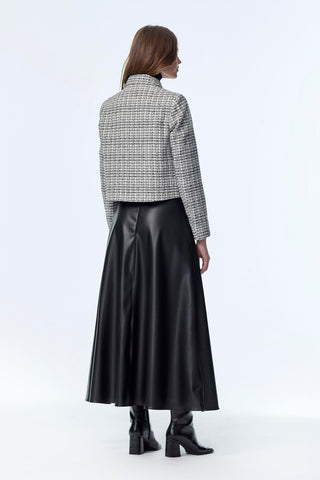 Tweed Desenli Deri Detaylı Ikili