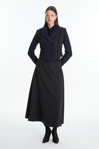 Tweed Patterned Jacket and Skirt Two-Piece Black Set 1661