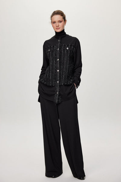 Black Two-Piece Set with Glitter and Button Details 1682