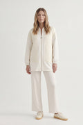 Cream Two-Piece Jacket and Skirt Set with Gathered Waist and Zipper 1683