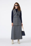 Double-breasted collar, belt and pocket detail combination indigo, set number 1693.