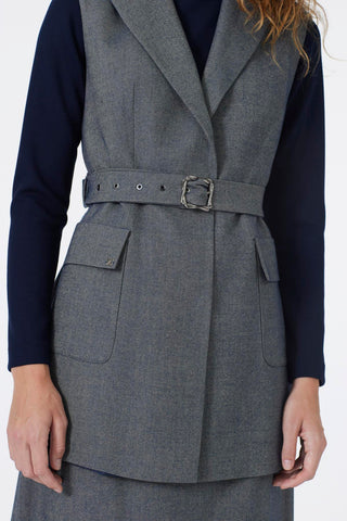 Double-breasted collar, belt and pocket detail combination indigo, set number 1693.