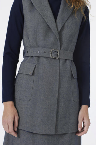 Kruvaze Yaka Kemer Ve Cep Detaylı Kombin