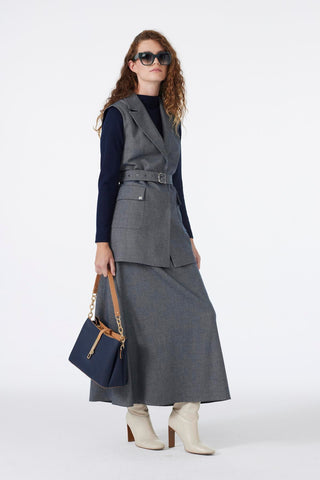 Double-breasted collar, belt and pocket detail combination indigo, set number 1693.