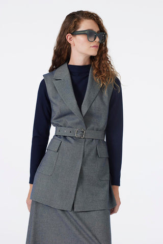 Double-breasted collar, belt and pocket detail combination indigo, set number 1693.