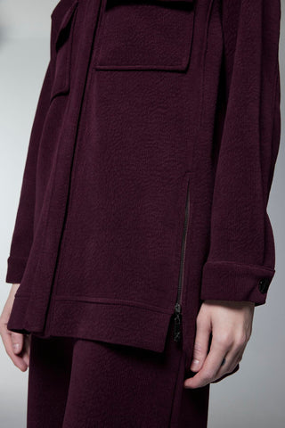 Textured Two-Piece Set with Pocket and Zipper Details, Burgundy Set 1697