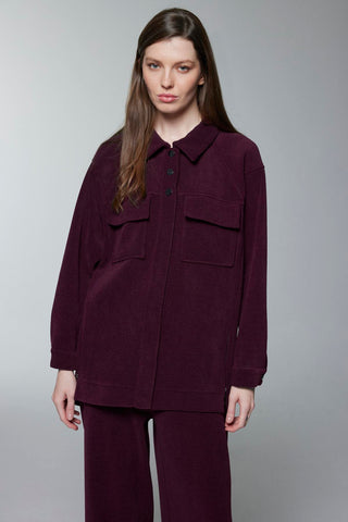 Textured Two-Piece Set with Pocket and Zipper Details, Burgundy Set 1697