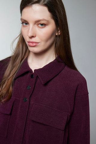 Textured Two-Piece Set with Pocket and Zipper Details, Burgundy Set 1697