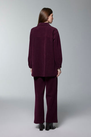 Textured Two-Piece Set with Pocket and Zipper Details, Burgundy Set 1697