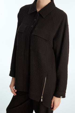 Textured Two-Piece Set with Pocket and Zipper Details, Coffee Set 1697