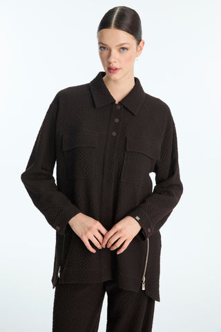 Textured Two-Piece Set with Pocket and Zipper Details, Coffee Set 1697