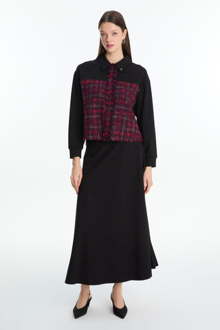 Tweed Desenli Broşlu Ikili Mürdüm Takım 1699
