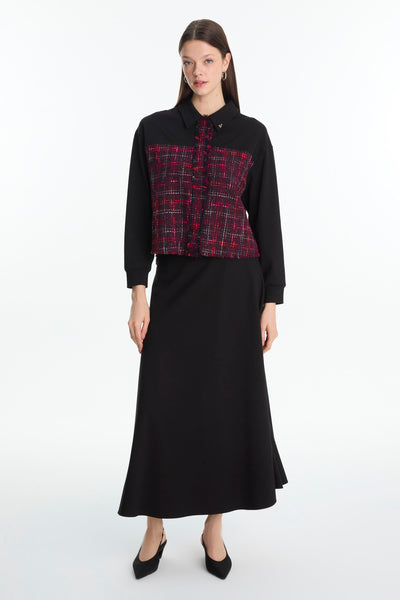 Tweed Desenli Broşlu Ikili Mürdüm Takım 1699