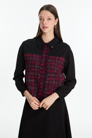 Tweed Desenli Broşlu Ikili Mürdüm Takım 1699