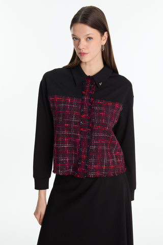 Tweed Desenli Broşlu Ikili Mürdüm Takım 1699