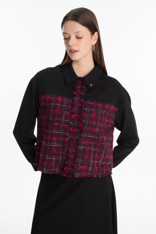Tweed Desenli Broşlu Ikili Mürdüm Takım 1699