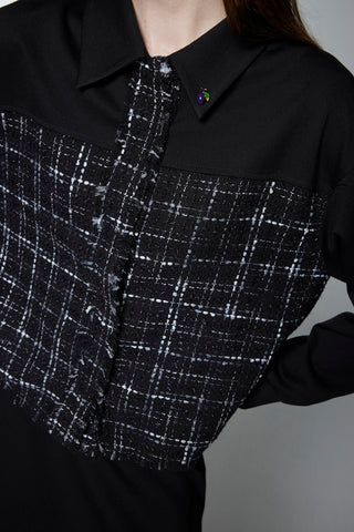 Tweed Desenli Broşlu Ikili Siyah Takım 1699