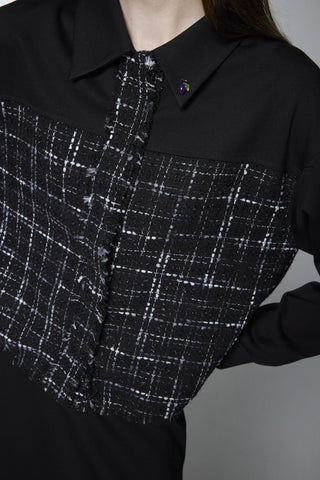 Tweed Desenli Broşlu Ikili