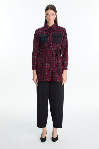 Tweed Desenli Kuşaklı Ikili Mürdüm Takım 1704