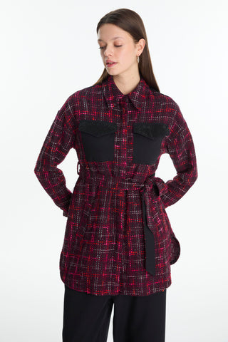 Tweed Desenli Kuşaklı Ikili Mürdüm Takım 1704