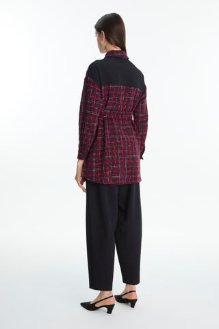 Tweed Patterned Belted Two-Piece Burgundy Set 1704