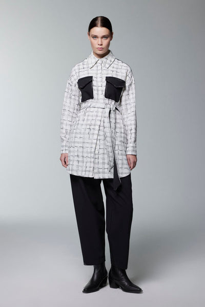 Tweed Desenli Kuşaklı Ikili Ekru Takım 1704