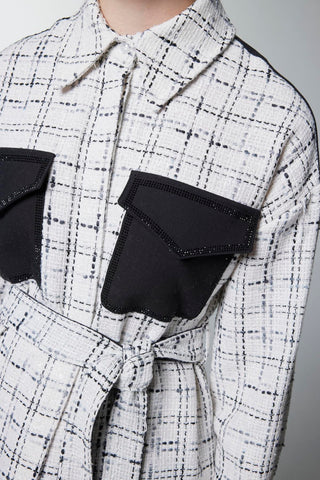 Tweed Desenli Kuşaklı Ikili Ekru Takım 1704
