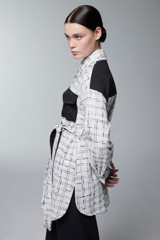 Tweed Patterned Belted Two-Piece Set in Ecru 1704