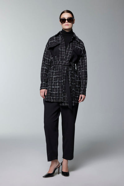 Tweed Desenli Kuşaklı Ikili Siyah Takım 1704