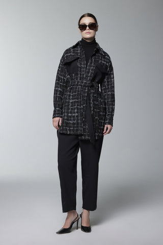 Tweed Desenli Kuşaklı Ikili