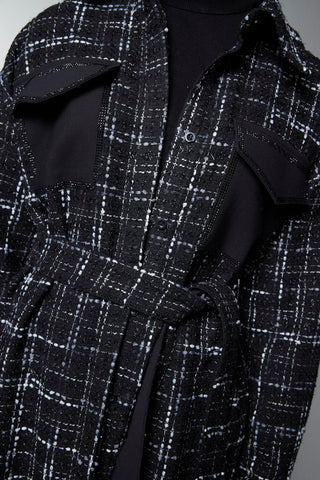 Tweed Desenli Kuşaklı Ikili Siyah Takım 1704