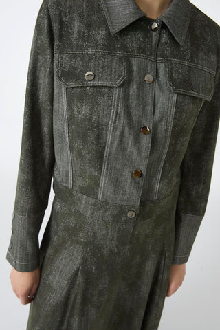 Two-Piece Set in Khaki: Shirt Collar, Button-Down Jacket and Skirt (1705)