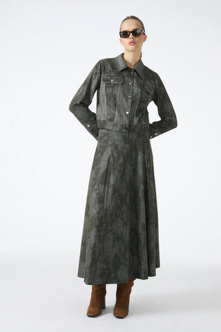 Two-Piece Set in Khaki: Shirt Collar, Button-Down Jacket and Skirt (1705)
