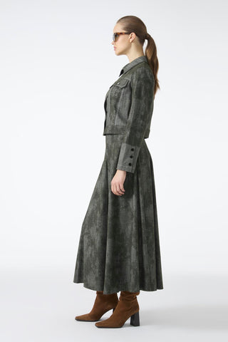 Two-Piece Set in Khaki: Shirt Collar, Button-Down Jacket and Skirt (1705)