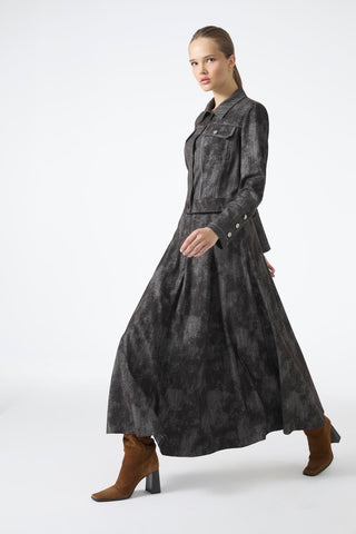 Shirt Collar Buttoned Jacket Skirt Two-Piece Coffee Set 1705
