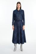 Shirt Collar Button-Down Jacket and Skirt Two-Piece Navy Blue Suit 1705