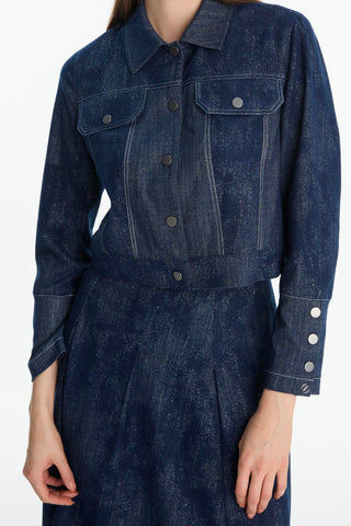 Shirt Collar Button-Down Jacket and Skirt Two-Piece Navy Blue Suit 1705