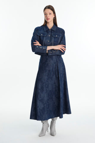 Shirt Collar Button-Down Jacket and Skirt Two-Piece Navy Blue Suit 1705