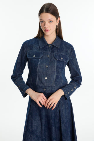 Shirt Collar Button-Down Jacket and Skirt Two-Piece Navy Blue Suit 1705
