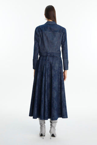 Shirt Collar Button-Down Jacket and Skirt Two-Piece Navy Blue Suit 1705