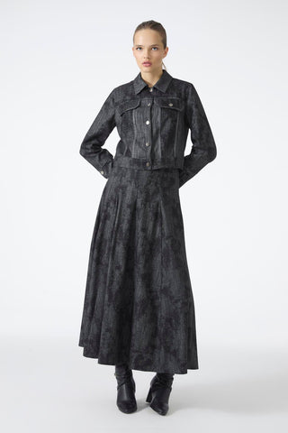 Shirt Collar Button-Down Jacket and Skirt Two-Piece Black Suit 1705