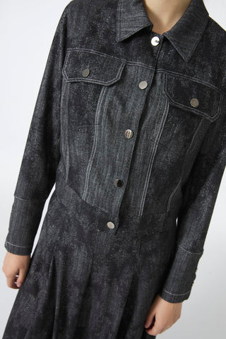Shirt Collar Button-Down Jacket and Skirt Two-Piece Black Suit 1705