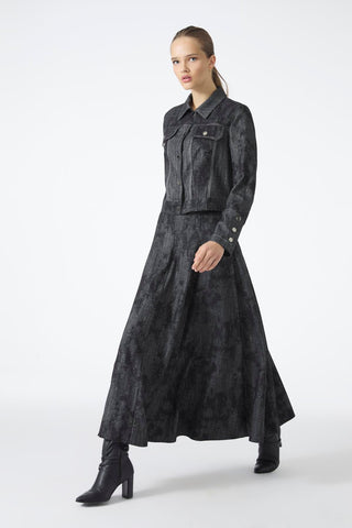 Shirt Collar Button-Down Jacket and Skirt Two-Piece Black Suit 1705
