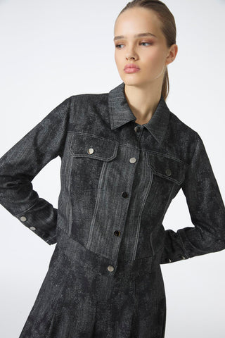 Shirt Collar Button-Down Jacket and Skirt Two-Piece Black Suit 1705