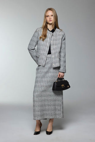 Round Neck Button Detail Two-Piece Pearl Ecru Set 1706