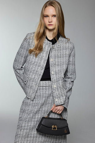 Round Neck Button Detail Two-Piece Pearl Ecru Set 1706