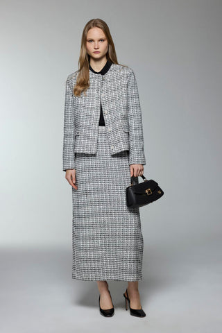 Round Neck Button Detail Two-Piece Pearl Ecru Set 1706