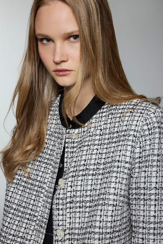 Round Neck Button Detail Two-Piece Pearl Ecru Set 1706